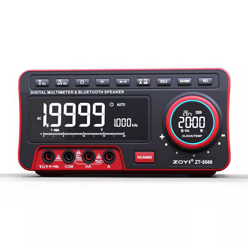 4 ½ digit Multimeter with Bluetooth speaker DC 1000V AC 750V 20A 200MΩ 6MHz Bench Clock alarm thermometer 3D stereo surround sound for Study/Work Spaces