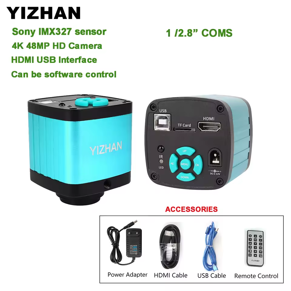 YIZHAN 48MP Digital Microscope 4K Video Recording USB HDMI Industrial Microscope Camera 150X C-mount Lens Strong Foldable Stand for Soldering Repair