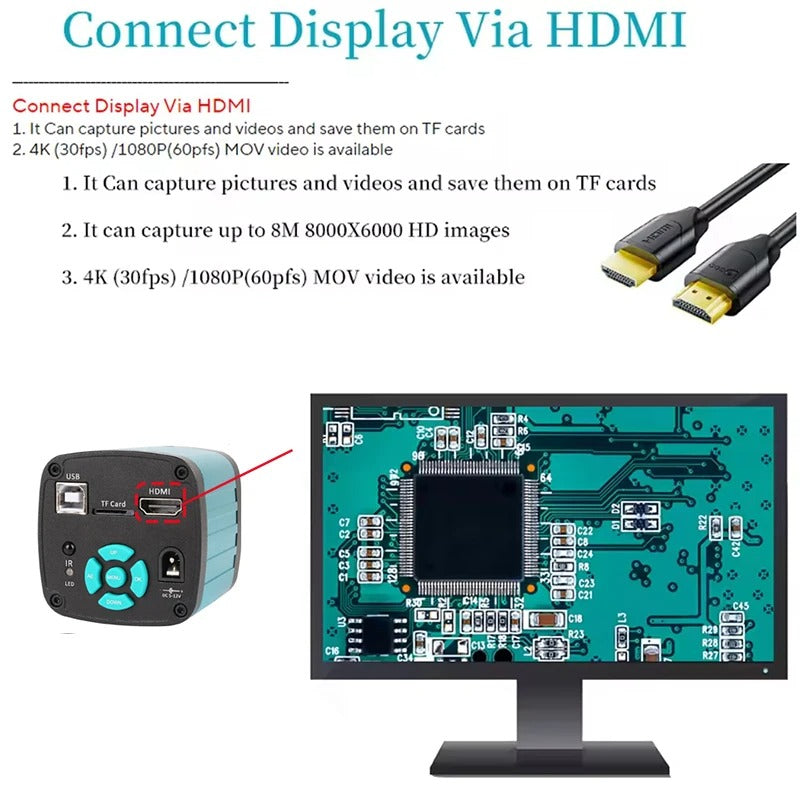 YIZHAN 48MP Digital Microscope 4K Video Recording USB HDMI Industrial Microscope Camera 180X C-mount Lens Soldering Repair