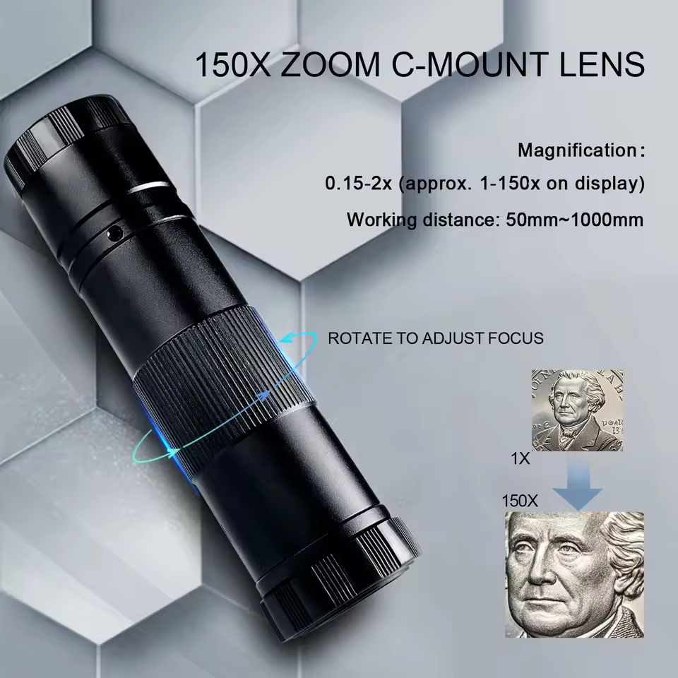 YIZHAN 48MP Digital Microscope 4K Video Recording USB HDMI Industrial Microscope Camera 150X C-mount Lens Strong Foldable Stand for Soldering Repair