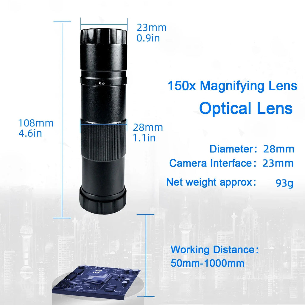 YIZHAN 48MP Digital Microscope 4K Video Recording USB HDMI Industrial Microscope Camera 150X C-mount Lens with Foldable Stand for Soldering