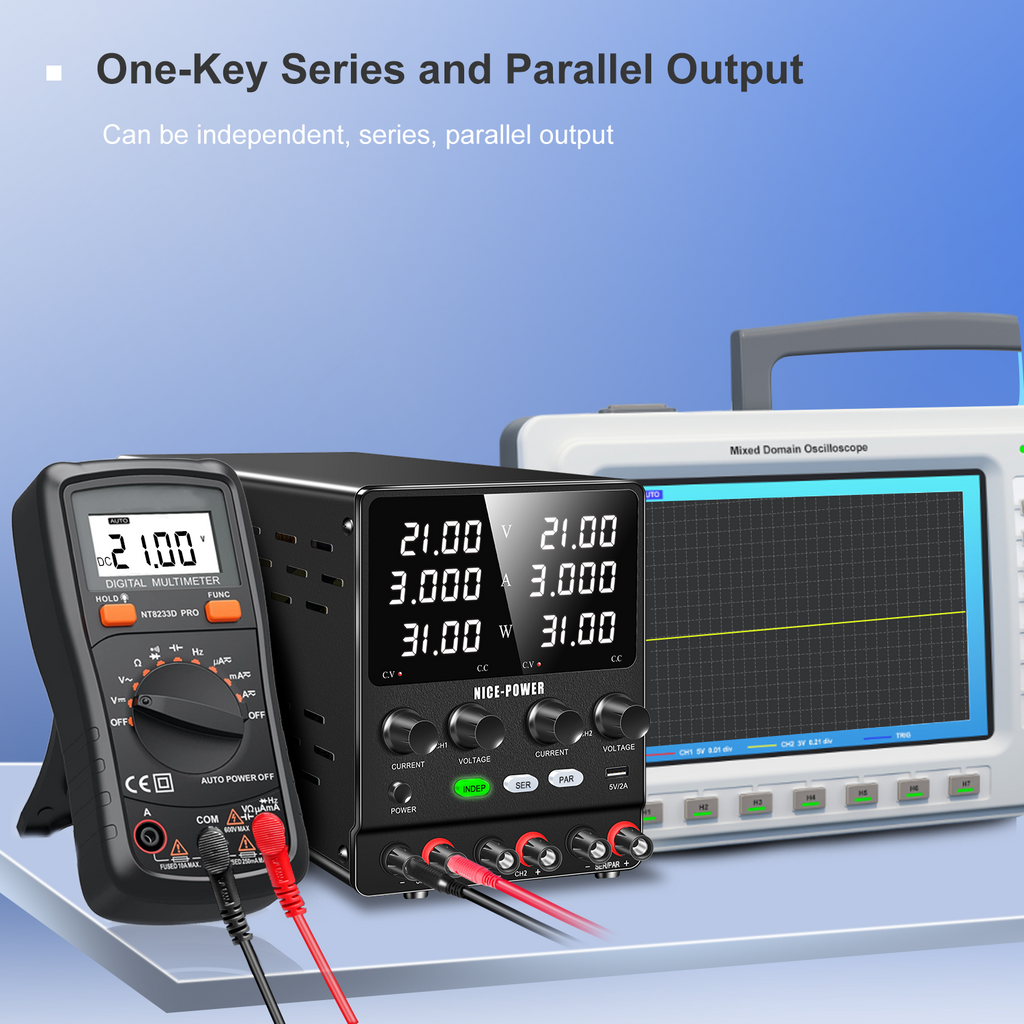 NICE-POWER SPS3010-2KD - 30V 10A Dual Independent Output Power Supply Negative Voltage Output for DC Motor Scenarios