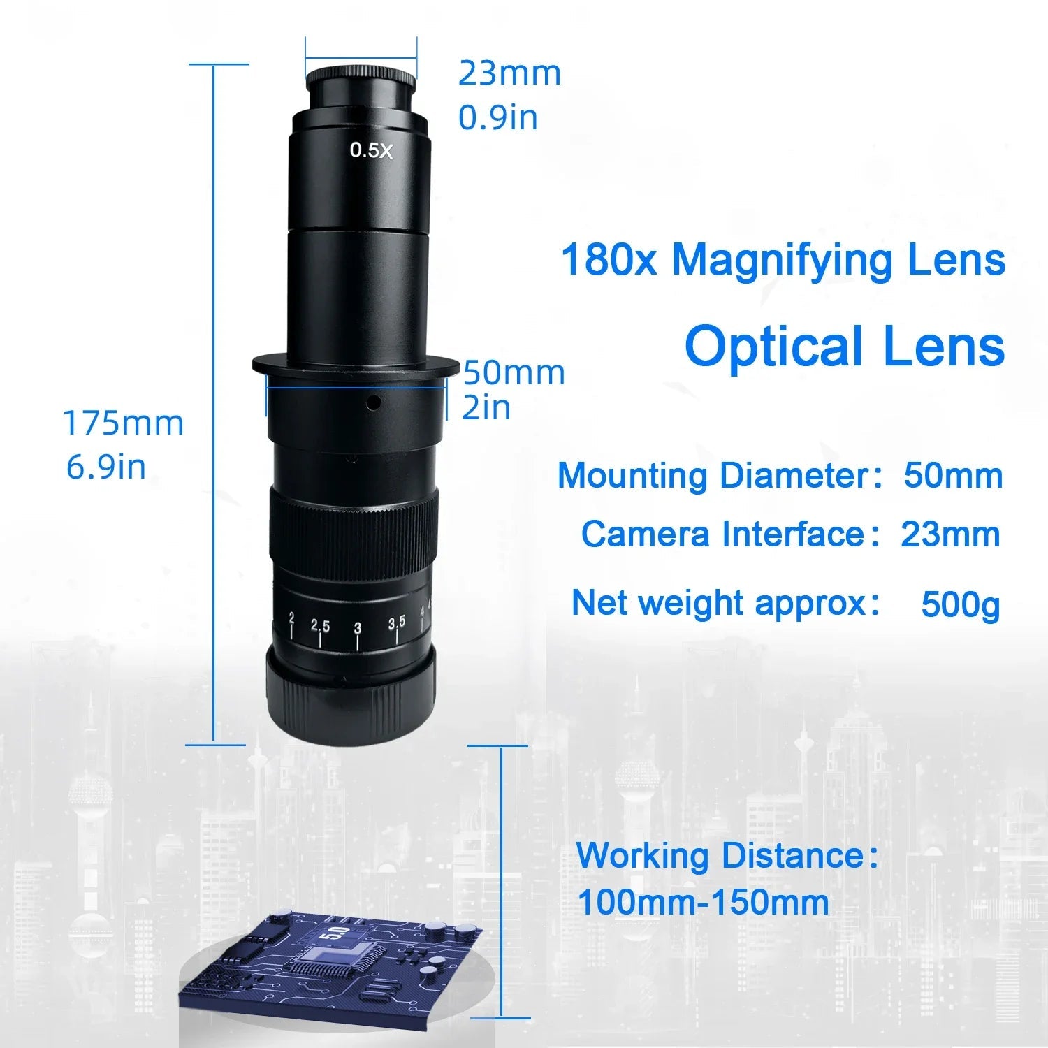 YIZHAN 48MP Digital Microscope 4K Video Recording USB HDMI Industrial Microscope Camera 180X C-mount Lens Soldering Repair