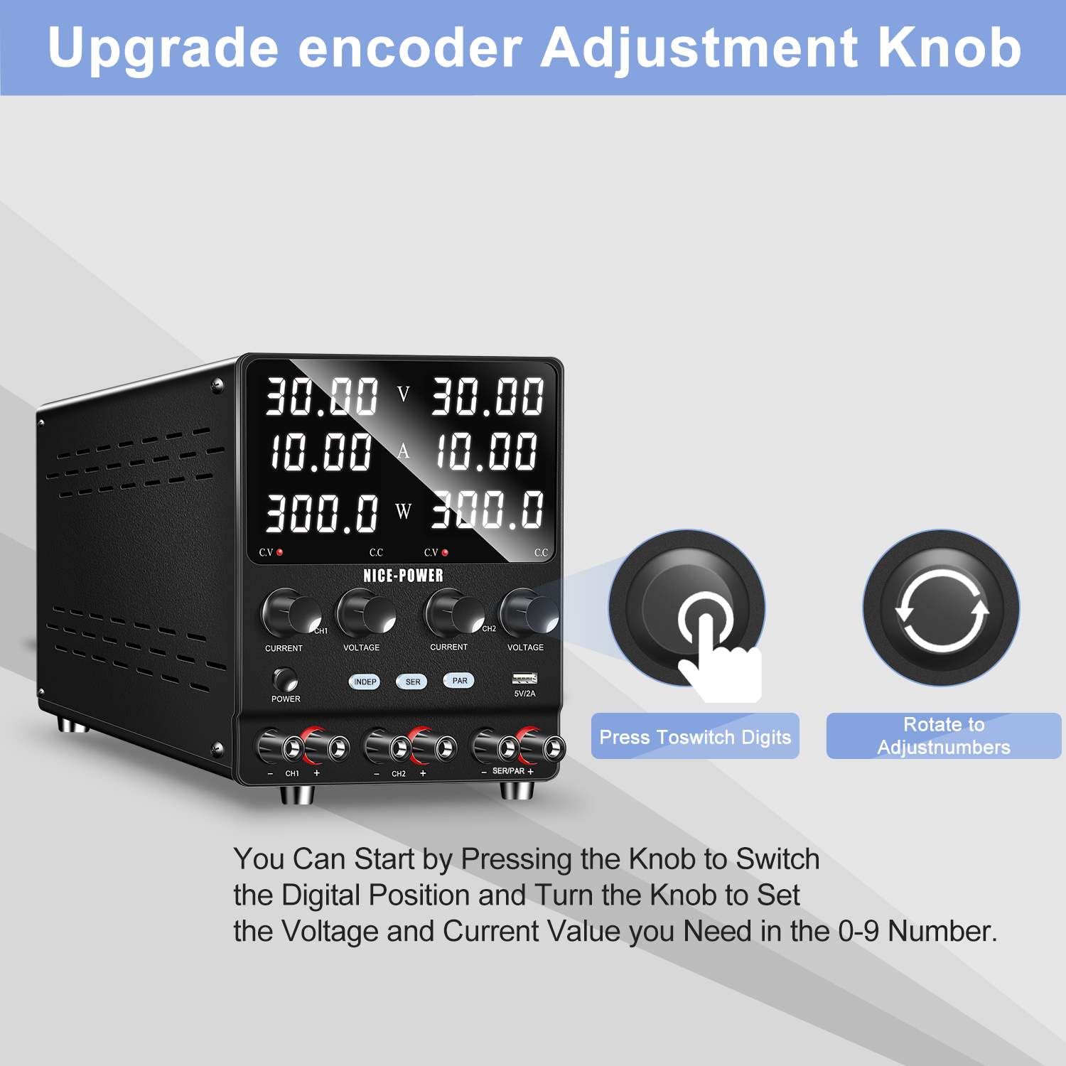 NICE-POWER SPS3010-2KD - 30V 10A Dual Independent Output Power Supply Negative Voltage Output for DC Motor Scenarios