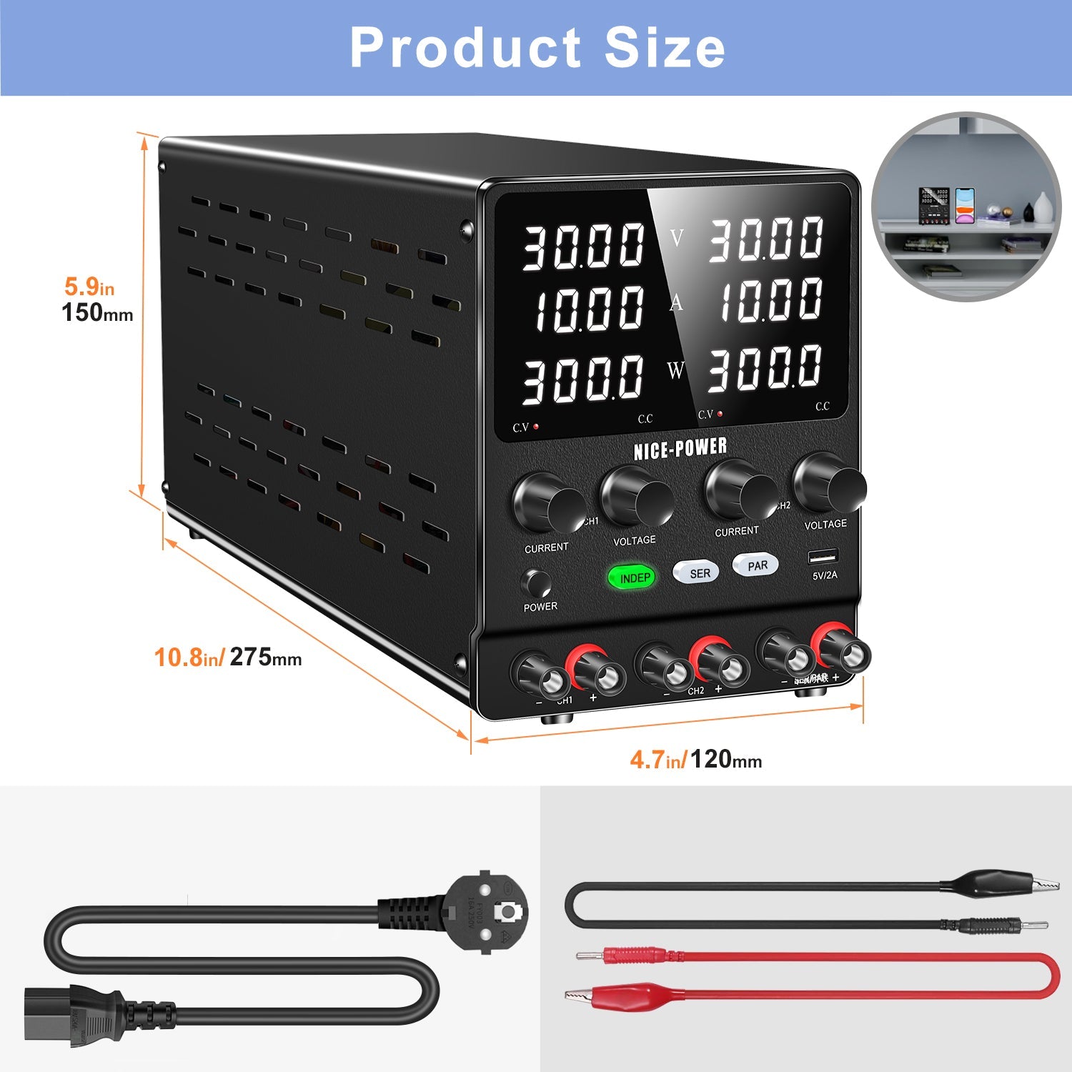 NICE-POWER SPS3010-2KD - 30V 10A Dual Independent Output Power Supply Negative Voltage Output for DC Motor Scenarios